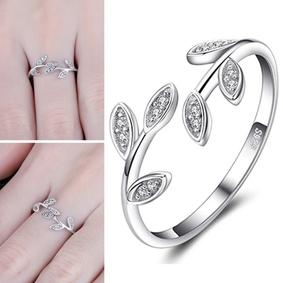 Jewelry - NEW 925 Sterling Silver Ring Leaf Cubic Zirconia